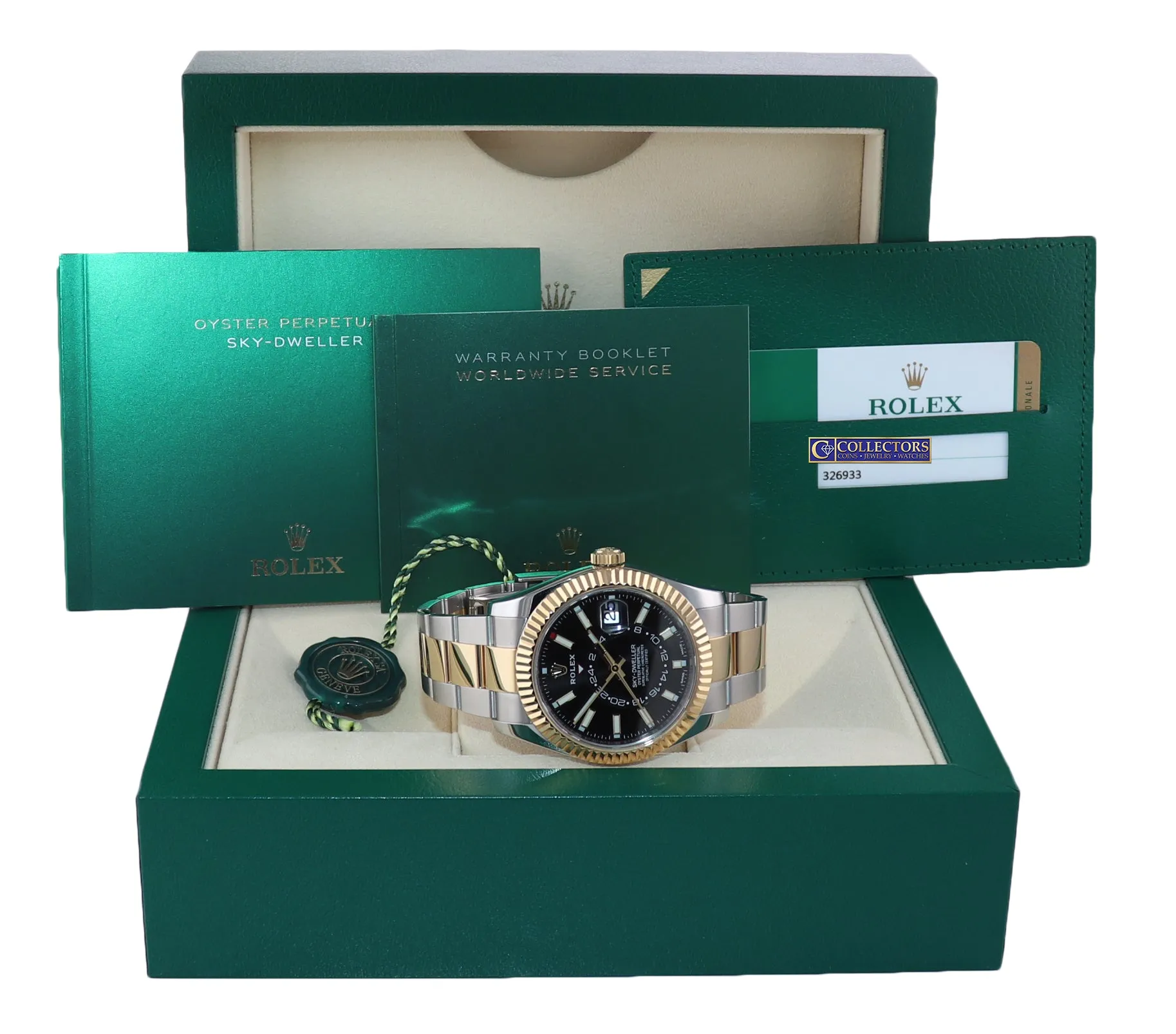 2018 PAPERS Rolex Sky-Dweller 326933 Black 18K Two Tone Gold Steel 42mm Watch