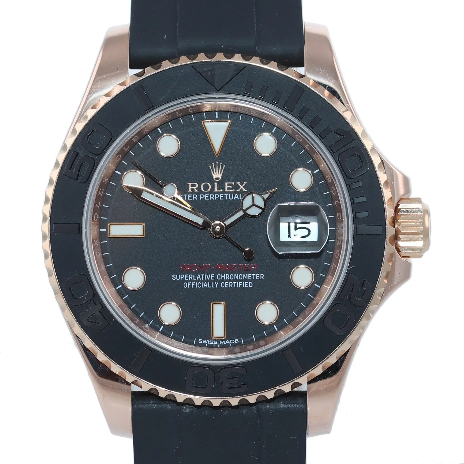 2018 Rolex Yacht-Master 116655 Everose Gold 40mm Black Oysterflex Watch Box