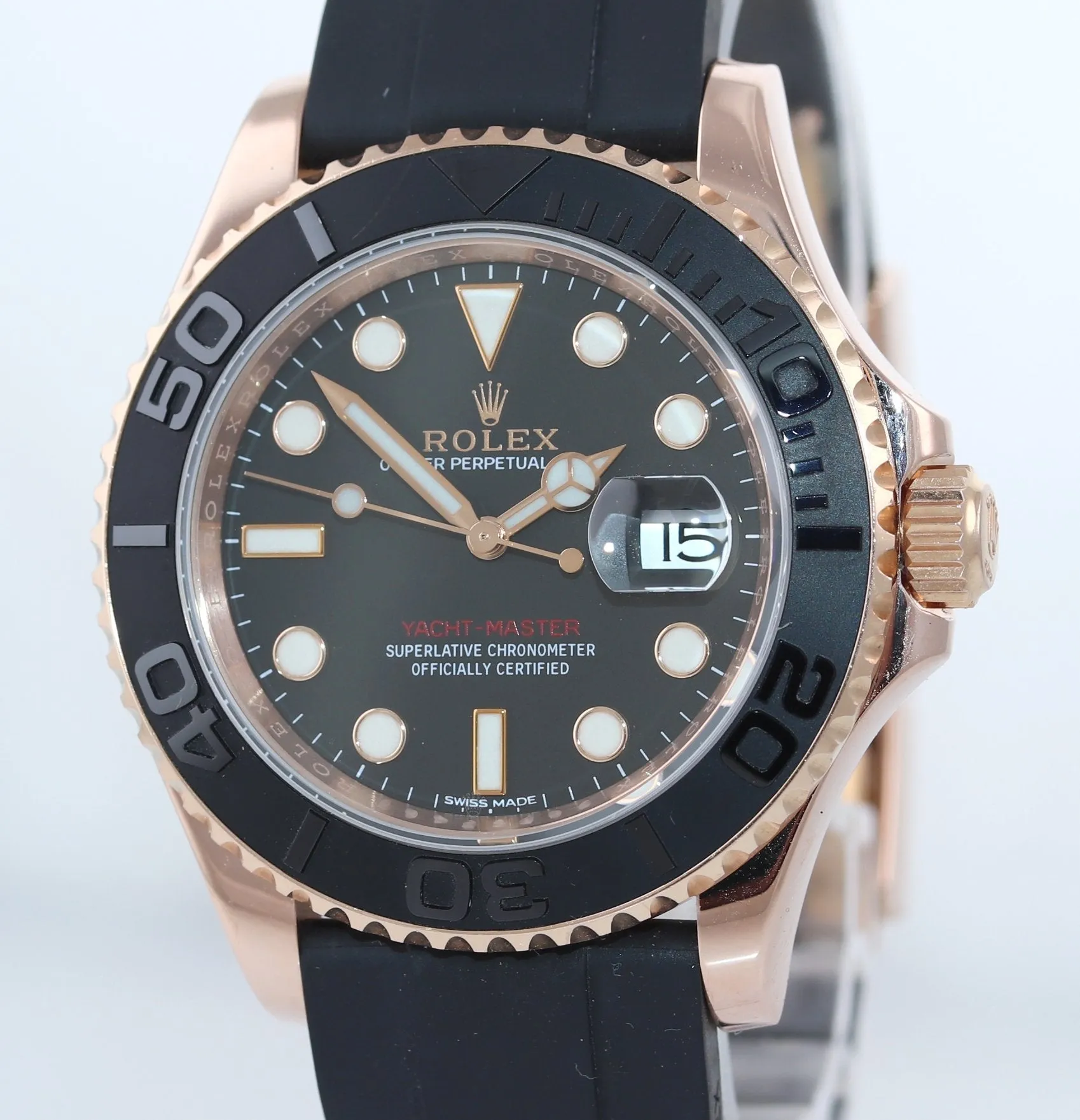 2018 Rolex Yacht-Master 116655 Everose Gold 40mm Black Oysterflex Watch Box