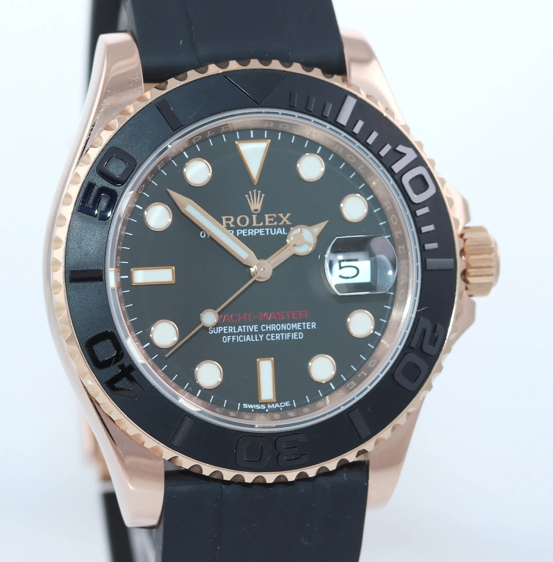 2018 Rolex Yacht-Master 116655 Everose Gold 40mm Black Oysterflex Watch Box