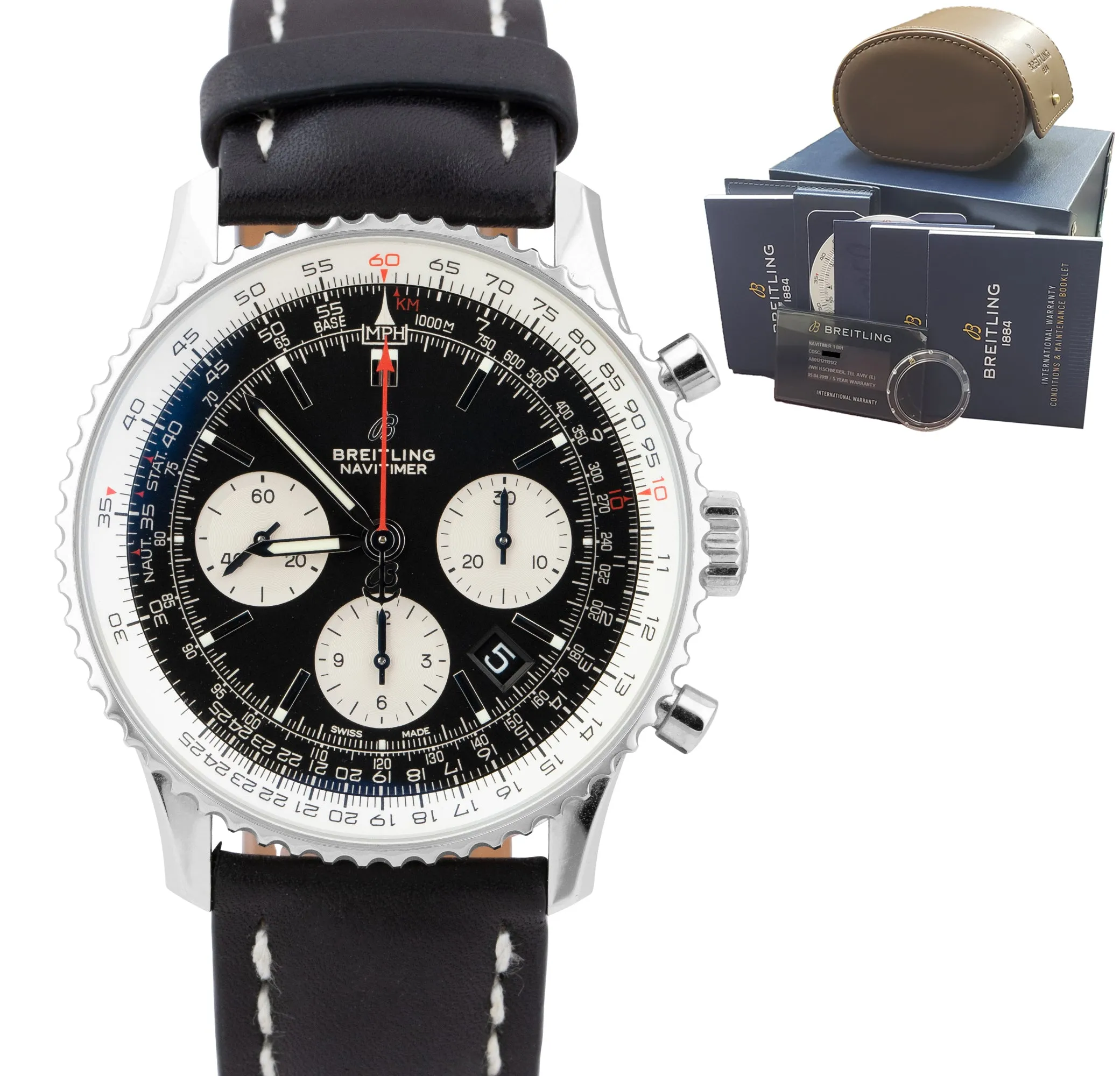 2019 Breitling Navitimer B01 Black 43mm AB012121 Chronograph Leather B P Watch