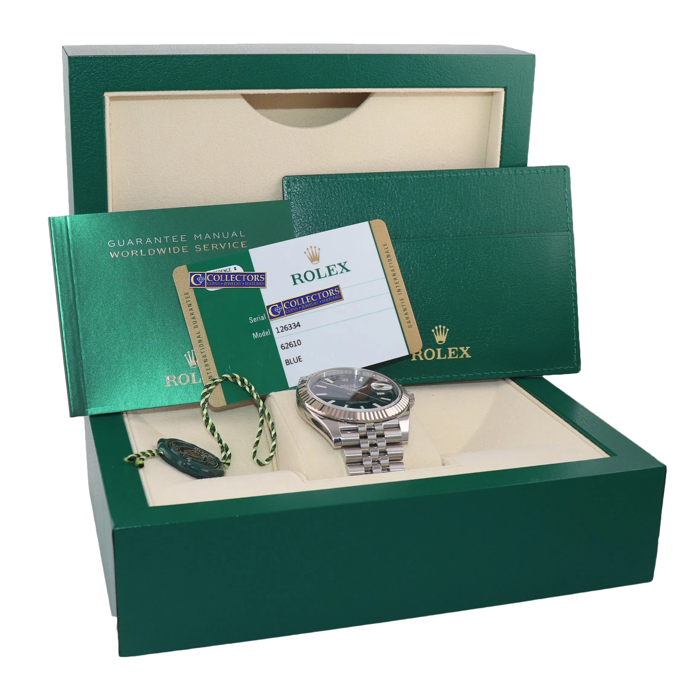 2019  MINT PAPERS Rolex DateJust 41 Blue Stick Super Jubilee Fluted 126334 Watch