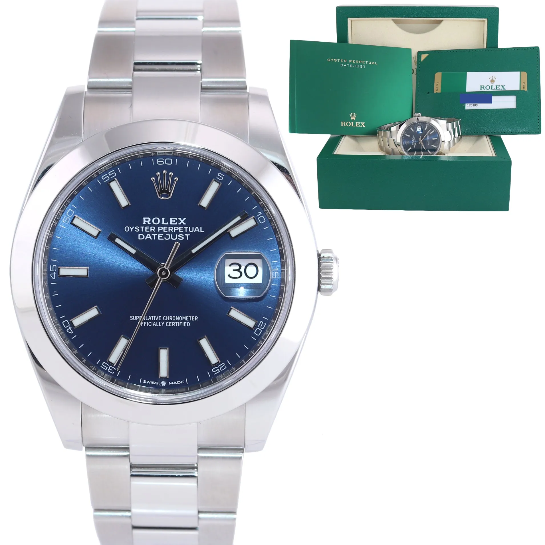 2019 PAPERS Rolex DateJust 41 Steel 126300 Blue Dial Jubilee 41mm Watch Box