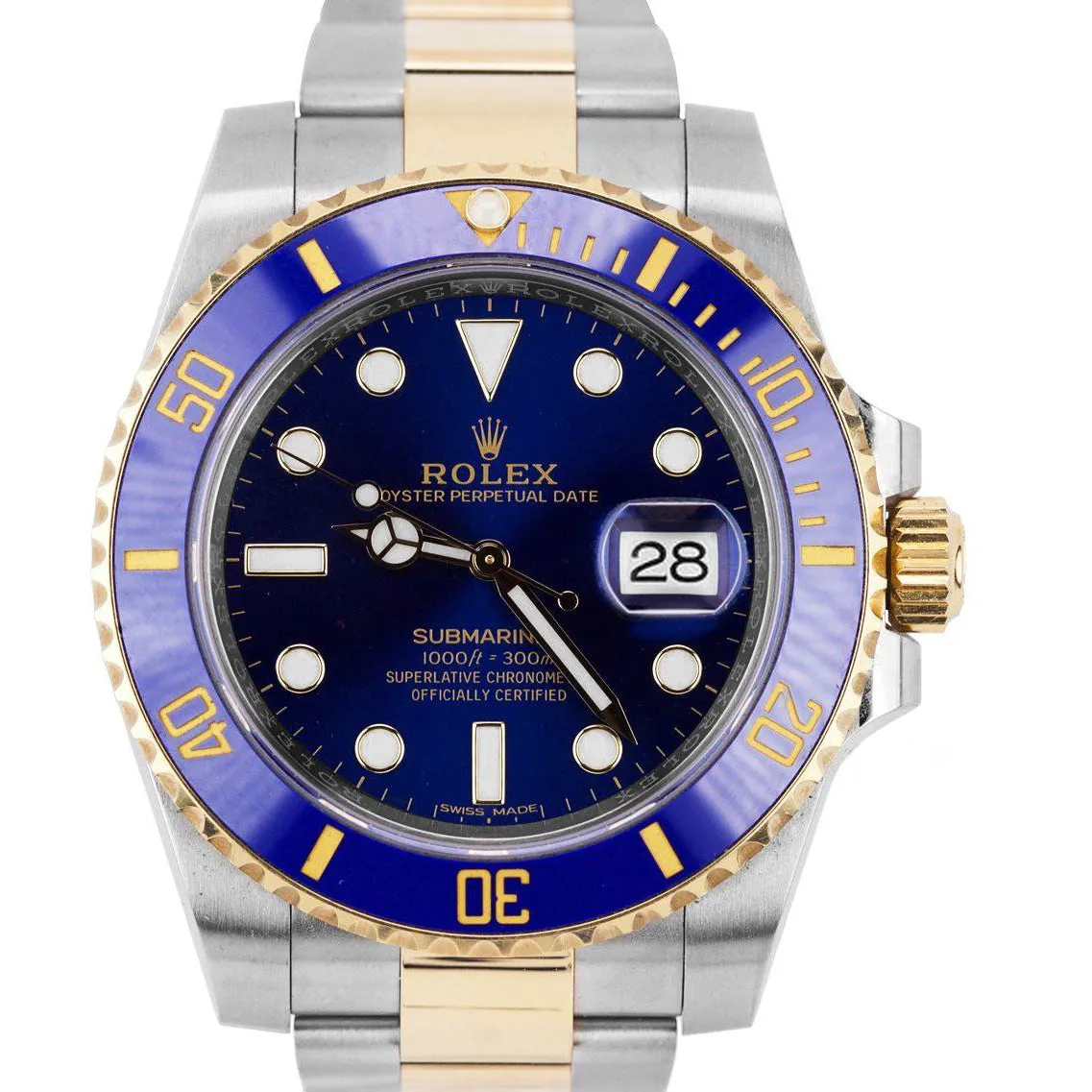 2019 Sunburst Rolex Submariner Ceramic 116613 LB Two-Tone Gold Blue Dive Watch