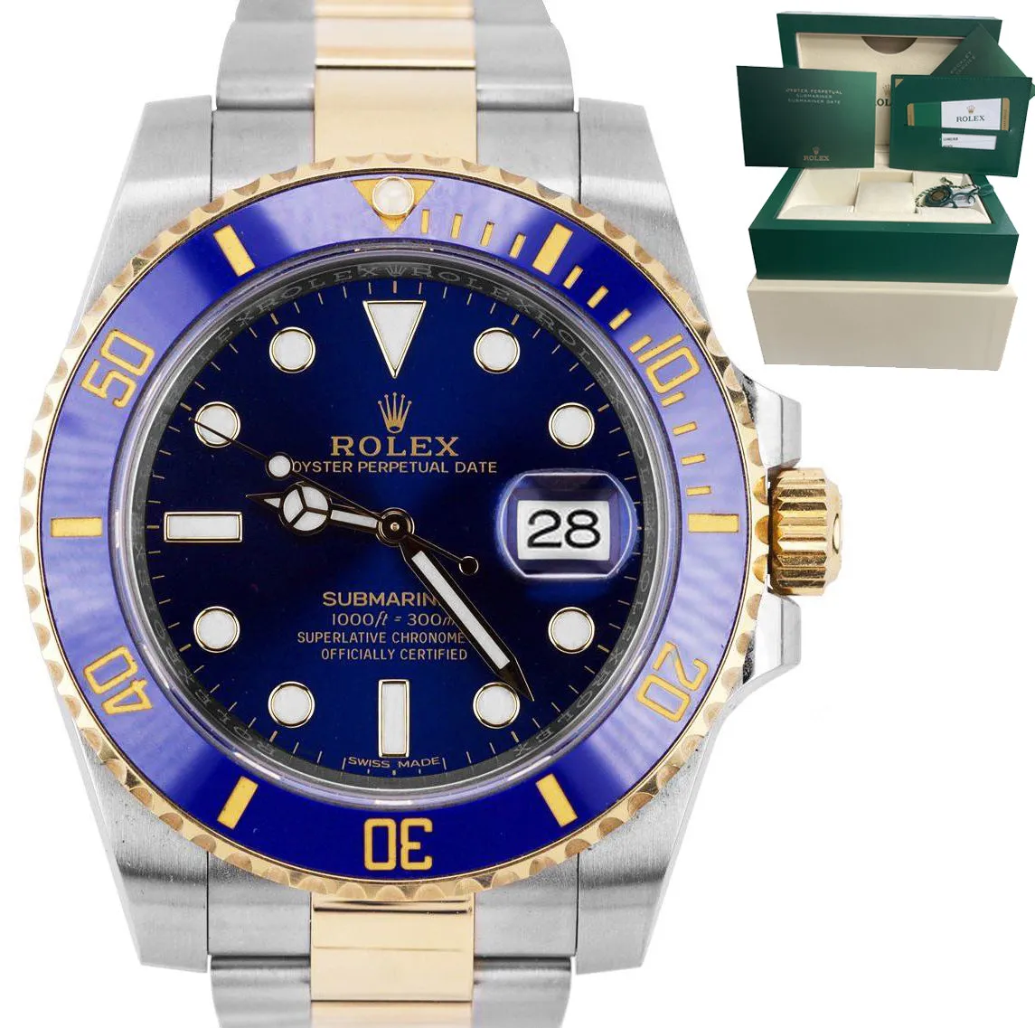 2019 Sunburst Rolex Submariner Ceramic 116613 LB Two-Tone Gold Blue Dive Watch