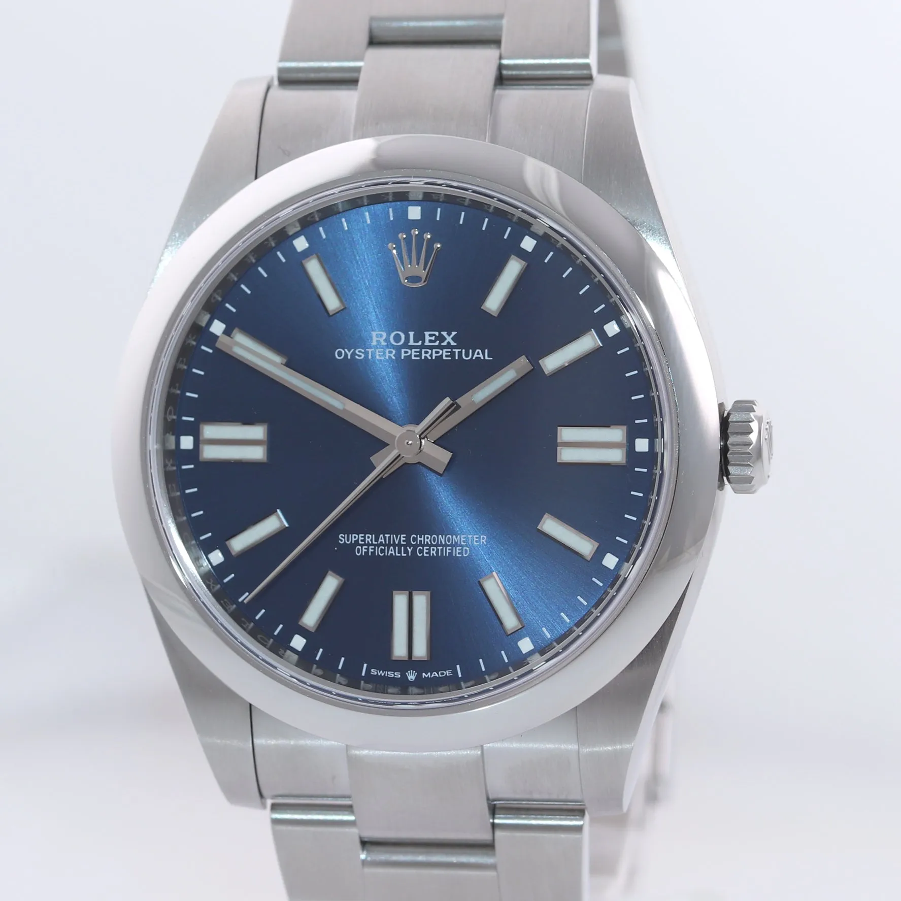 2020 PAPERS Rolex Oyster Perpetual 41mm Blue Stick Oyster Watch 124300 Box