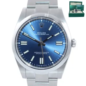 2020 PAPERS Rolex Oyster Perpetual 41mm Blue Stick Oyster Watch 124300 Box