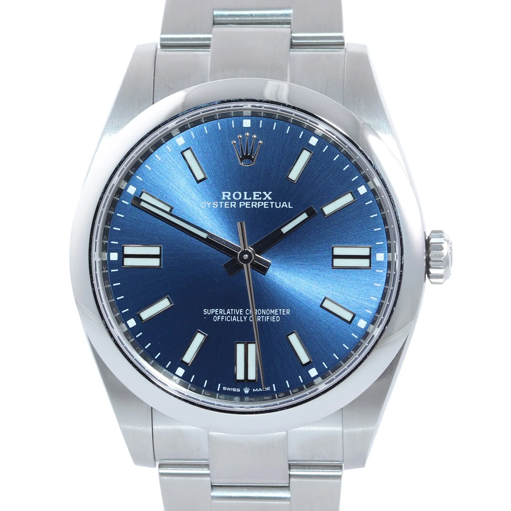 2020 PAPERS Rolex Oyster Perpetual 41mm Blue Stick Oyster Watch 124300 Box