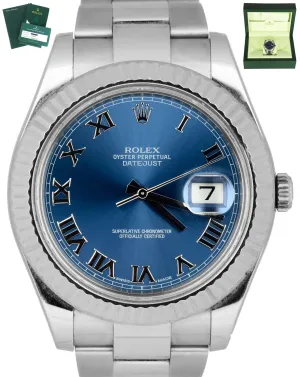 2020 ROLEX SERVICE RSC Datejust II 41MM Azurro Blue Roman 116334 18K White Gold