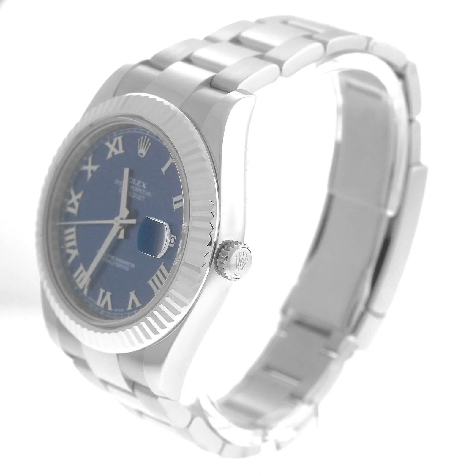 2020 ROLEX SERVICE RSC Datejust II 41MM Azurro Blue Roman 116334 18K White Gold
