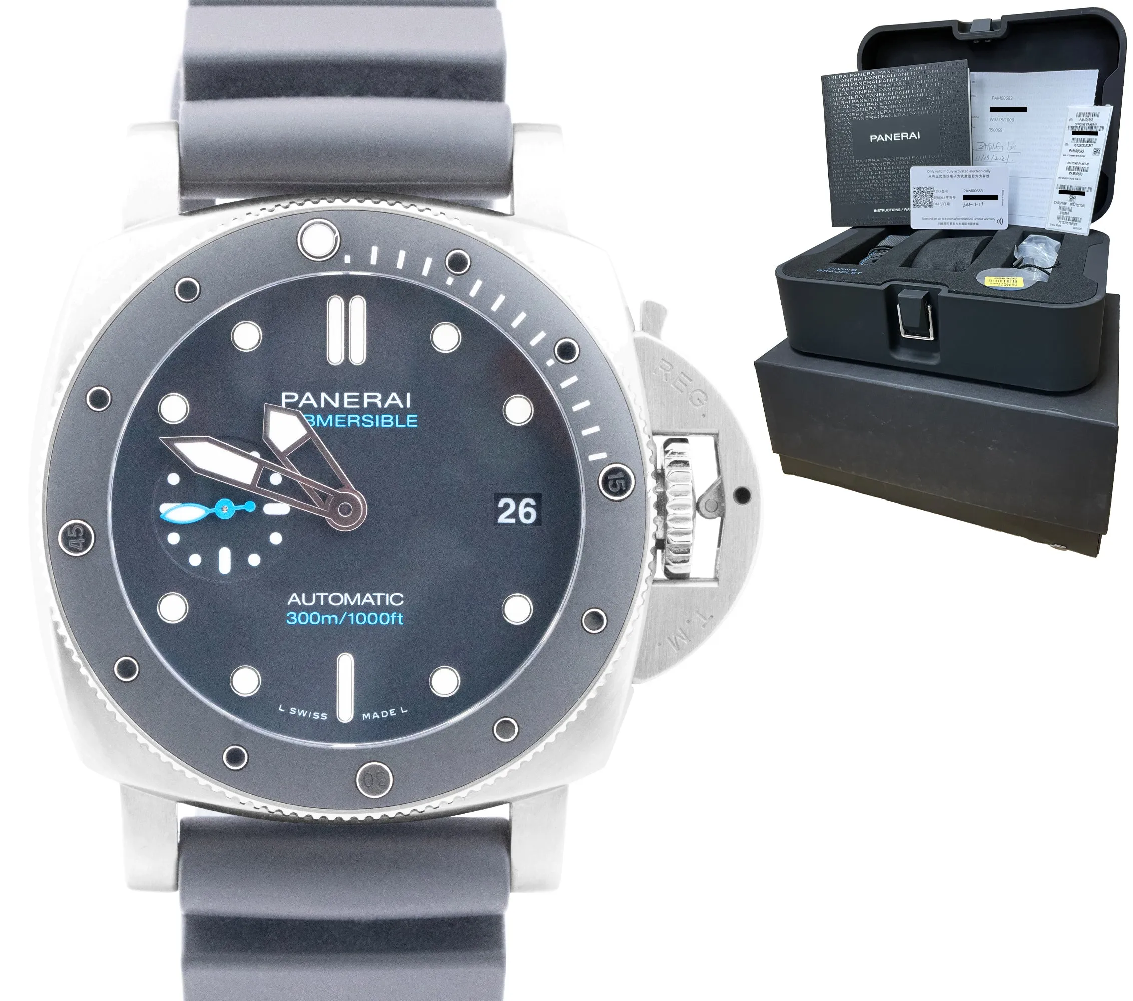 2021 Panerai Submersible PAM 683 Black Automatic 42mm Steel Watch PAM00683 B P