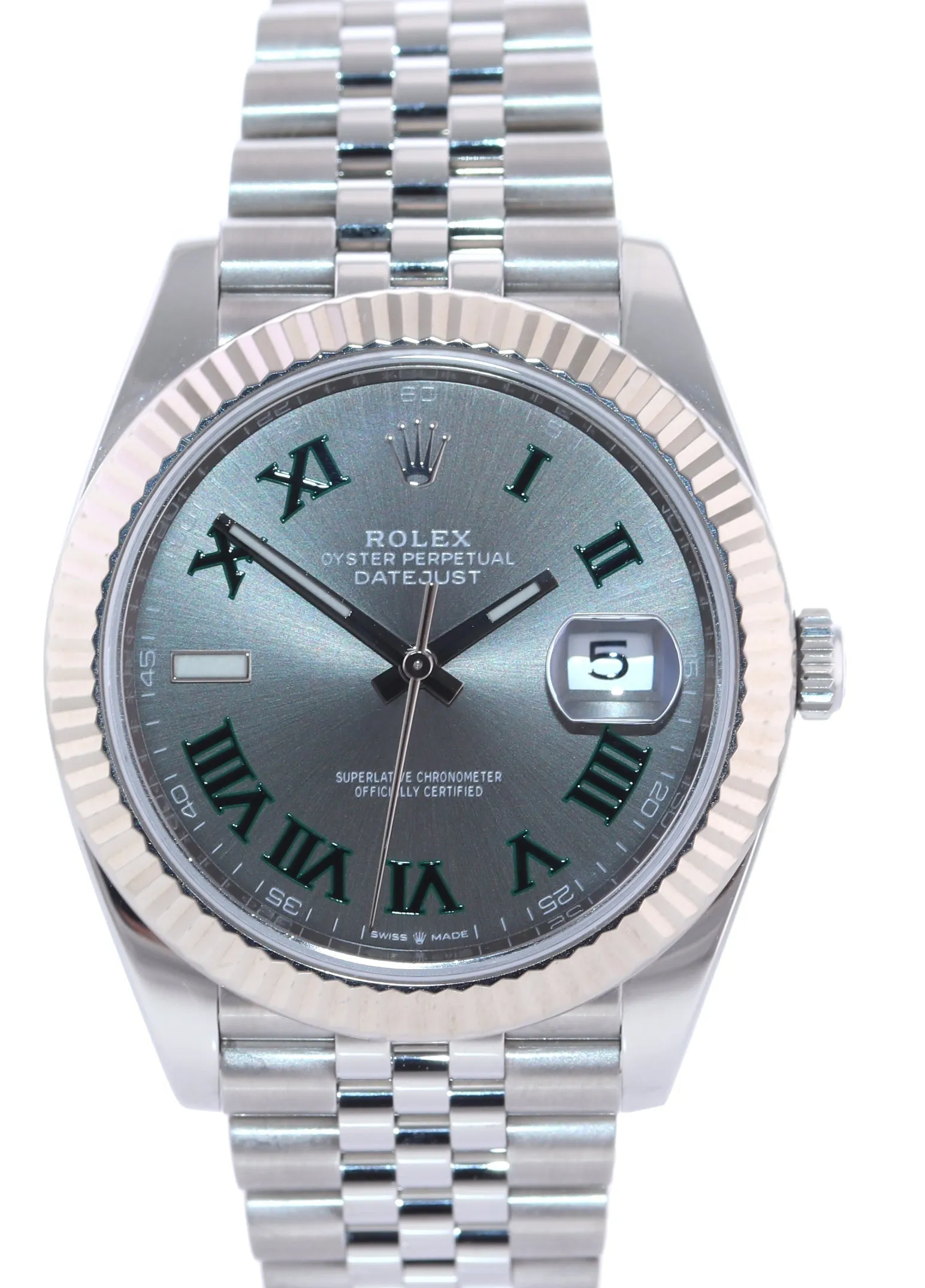 2021 Rolex DateJust 41 Wimbledon Slate Roman 126334 Steel Jubilee Fluted Watch