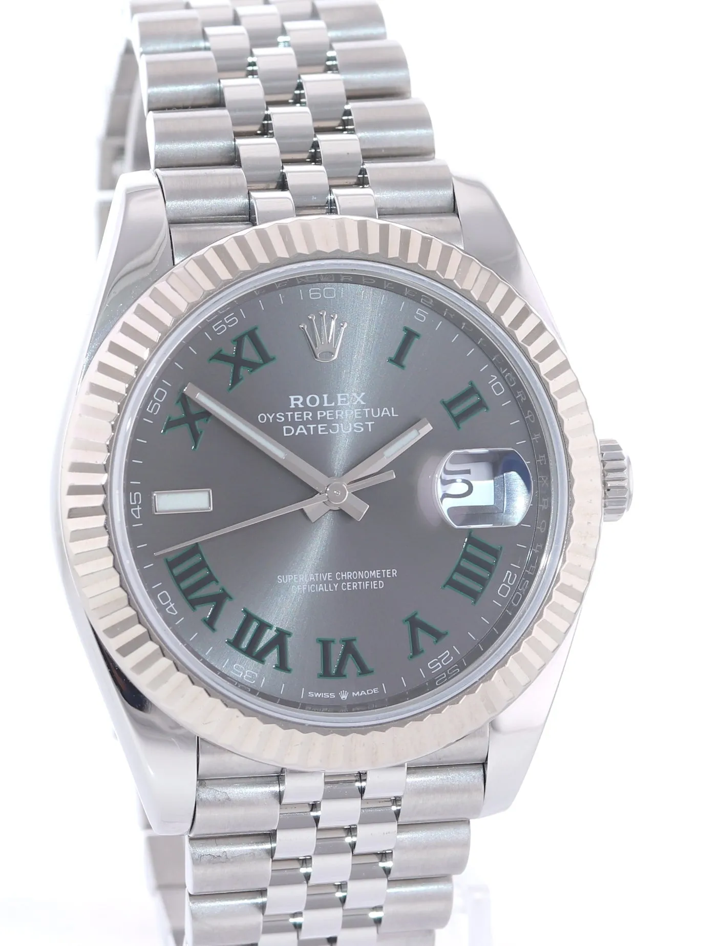 2021 Rolex DateJust 41 Wimbledon Slate Roman 126334 Steel Jubilee Fluted Watch
