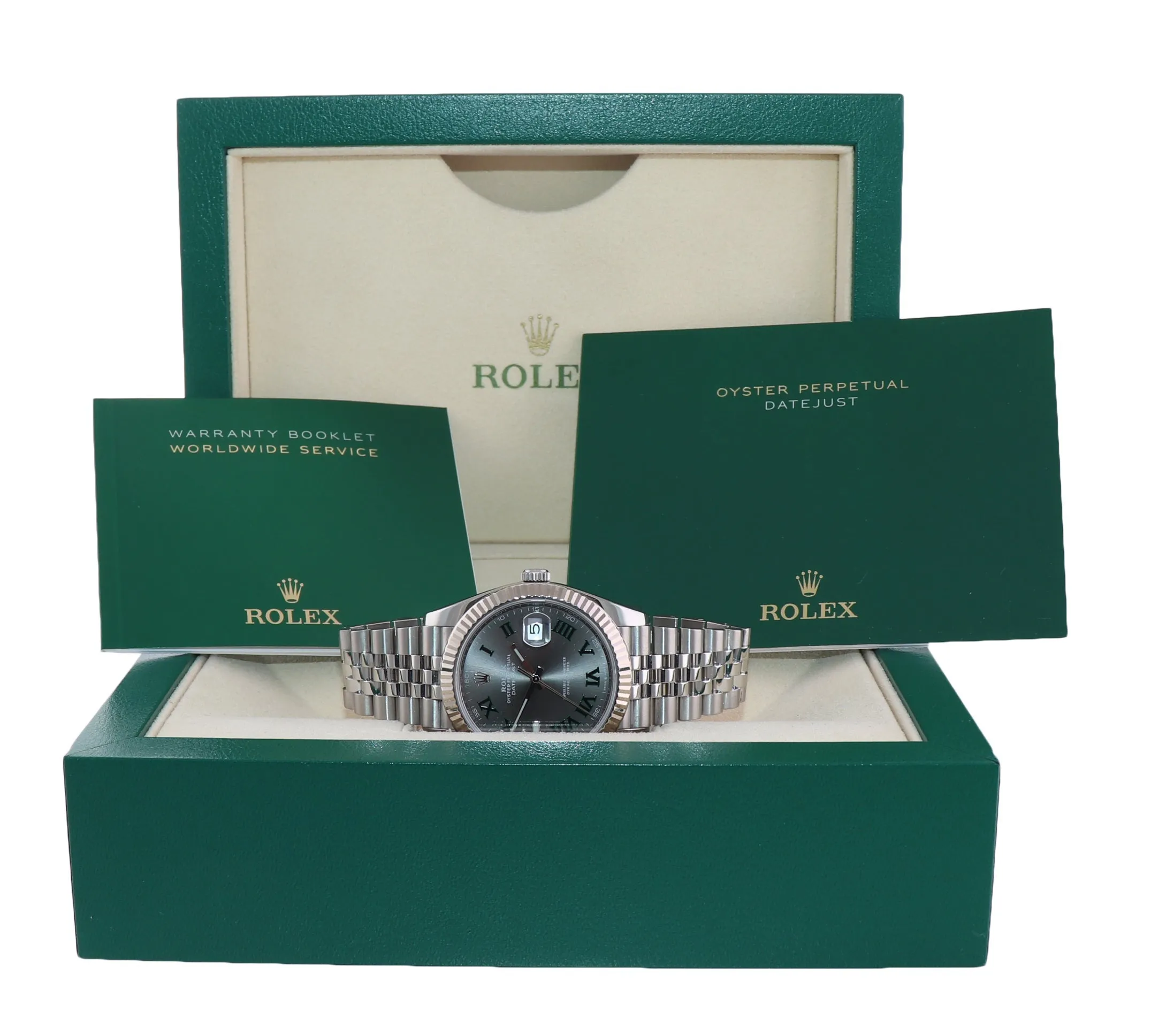 2021 Rolex DateJust 41 Wimbledon Slate Roman 126334 Steel Jubilee Fluted Watch