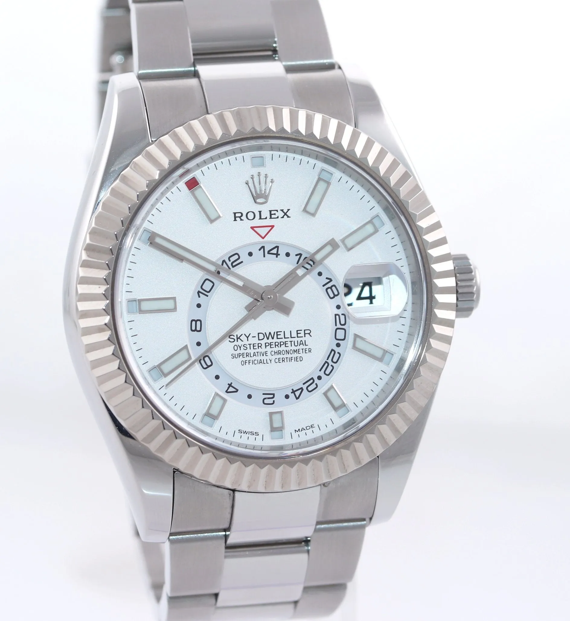 2021 Rolex Sky-Dweller Steel White Gold Fluted Bezel 326934 42mm Watch Box