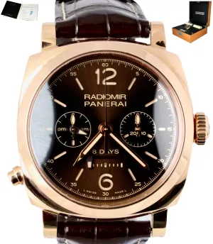300 MADE Panerai PAM 502 Radiomir GMT 8-Day 18K Rose Gold Brown PAM00502 Watch