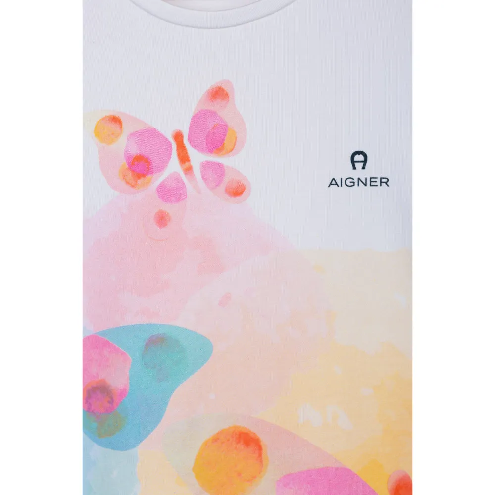 Aigner Kids Girl's White T-Shirt & Trousers Set