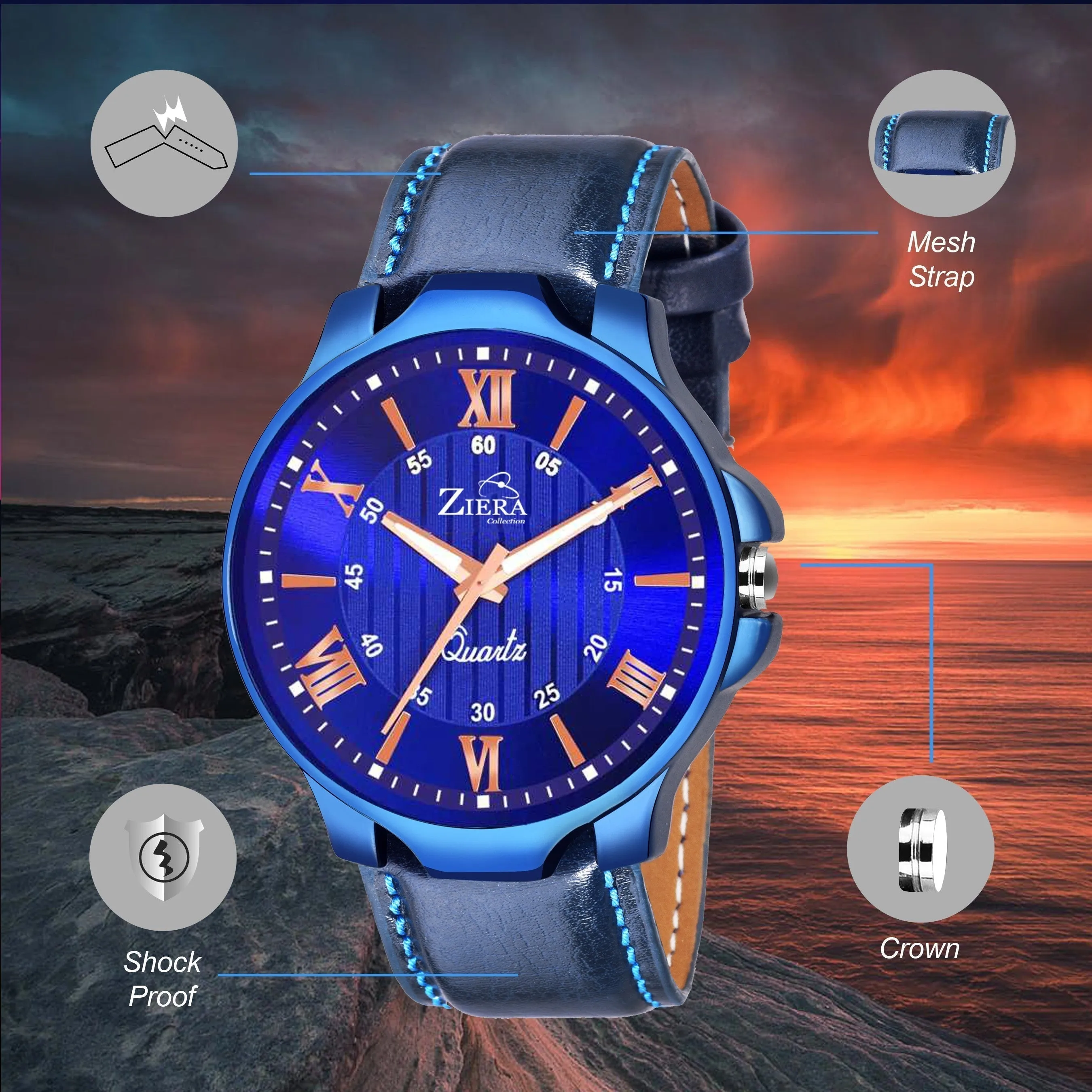 All Blue Leather Strap fashionable New design Boys Analog Watch  - For Men