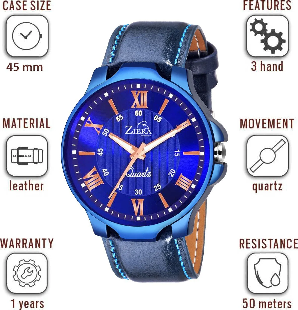 All Blue Leather Strap fashionable New design Boys Analog Watch  - For Men