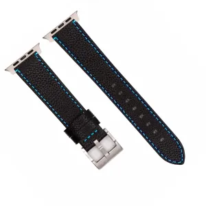 Apple Band ULTRA - Leather Contrast Stitch - Black with Bright Blue