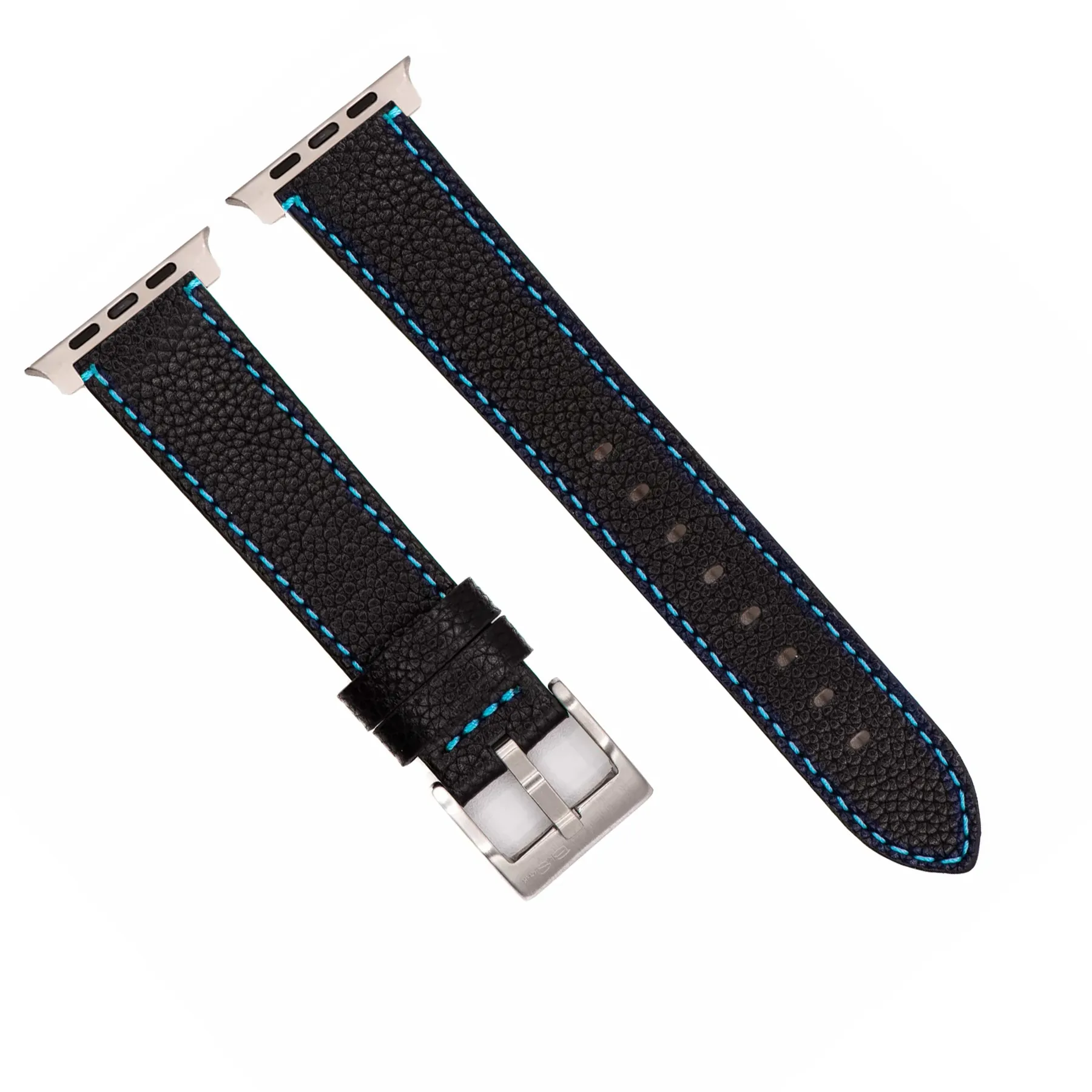 Apple Band ULTRA - Leather Contrast Stitch - Black with Bright Blue