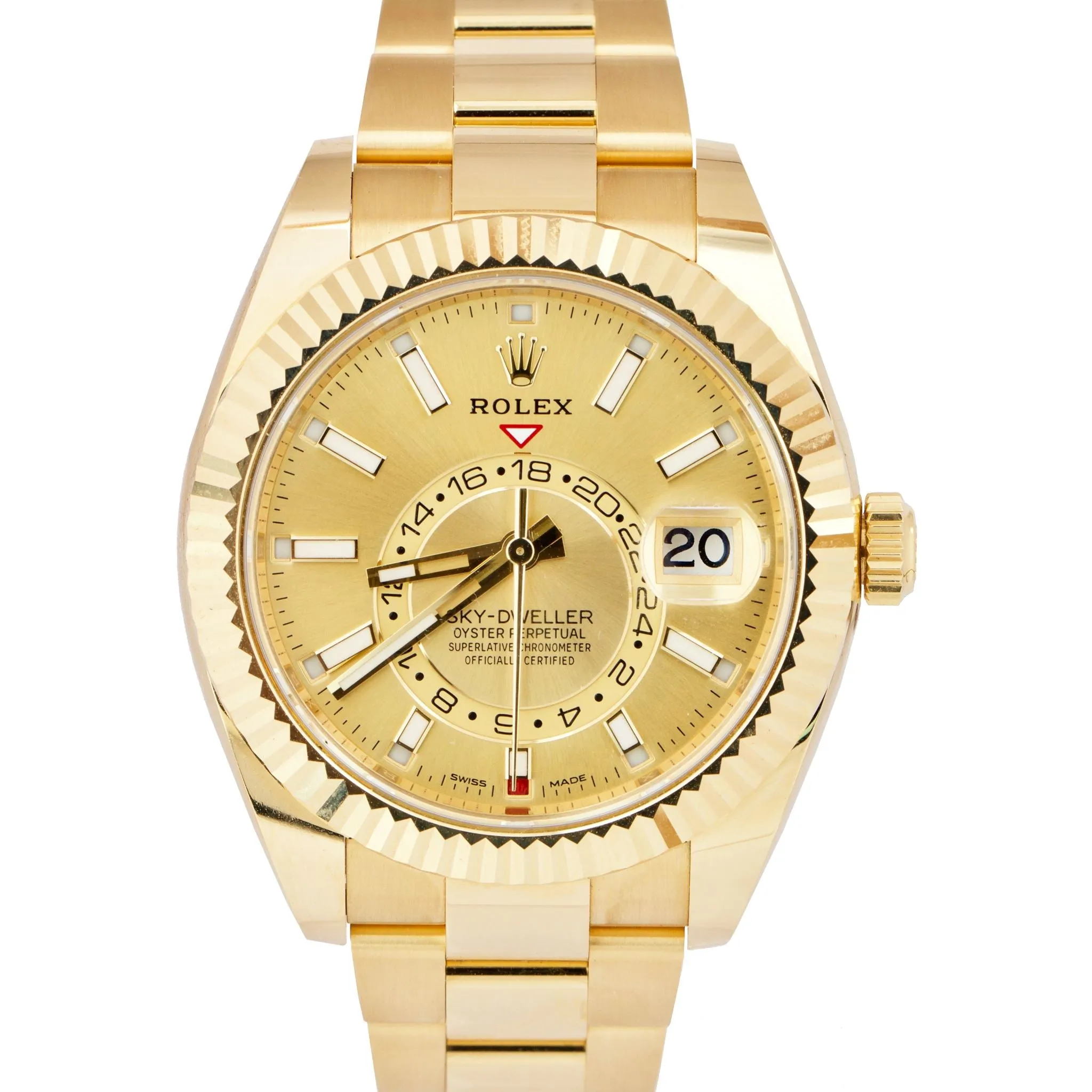 AUGUST 2021 Rolex Sky-Dweller 18K Yellow Gold 42mm Champagne Stick Watch 326938