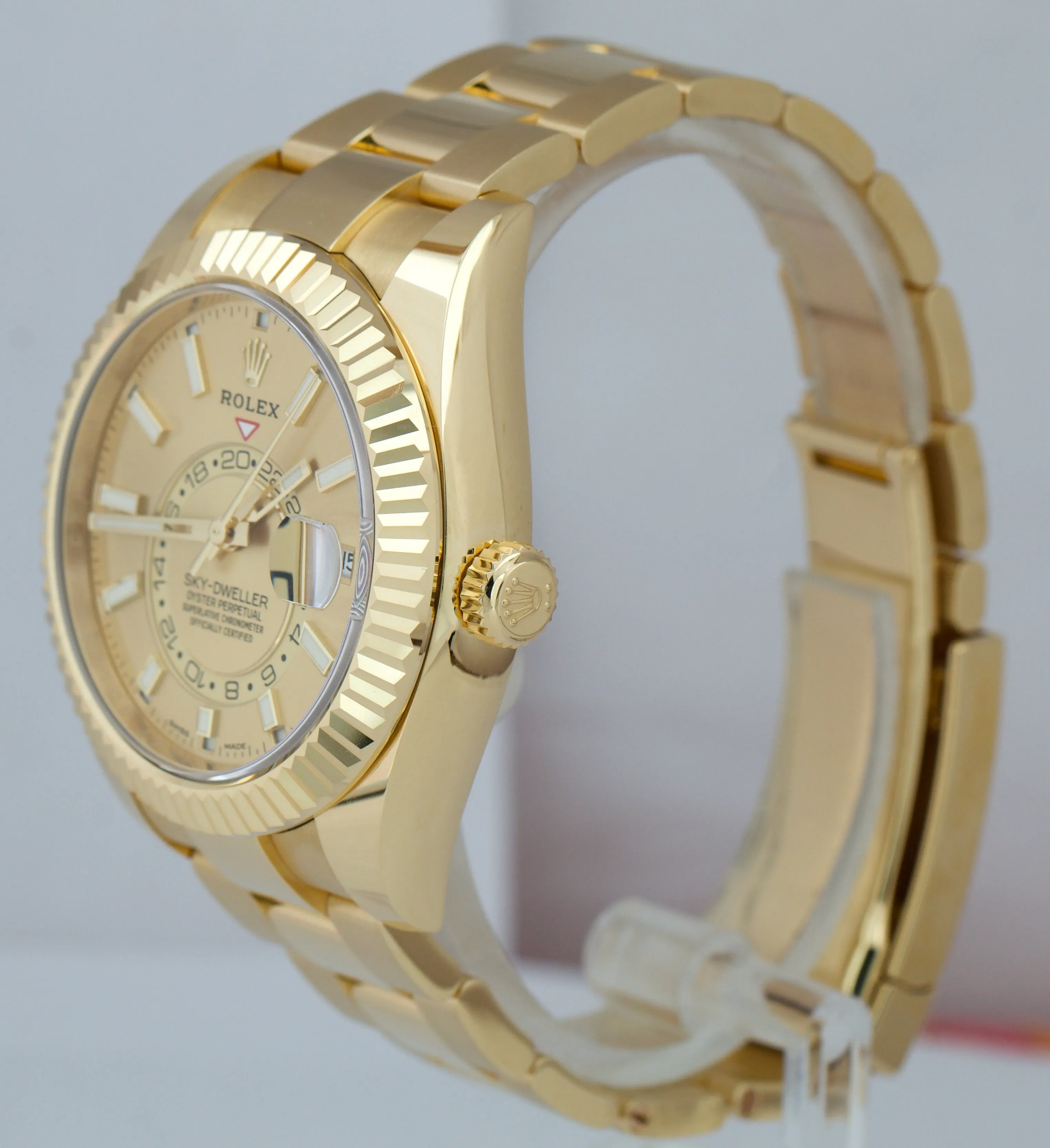 AUGUST 2021 Rolex Sky-Dweller 18K Yellow Gold 42mm Champagne Stick Watch 326938