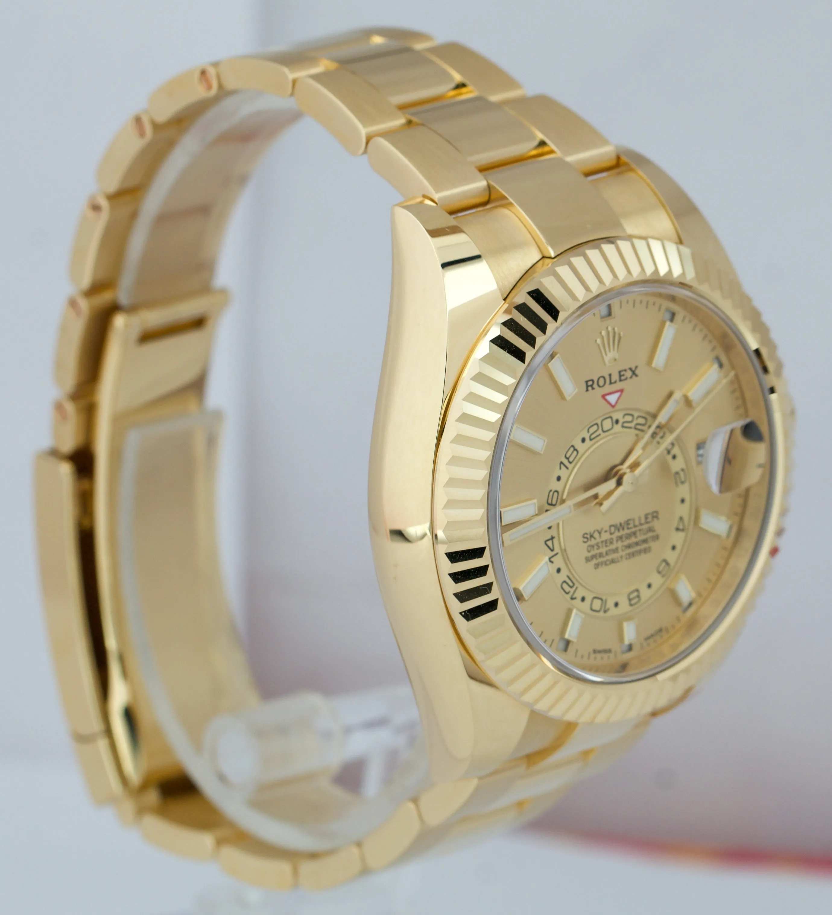 AUGUST 2021 Rolex Sky-Dweller 18K Yellow Gold 42mm Champagne Stick Watch 326938