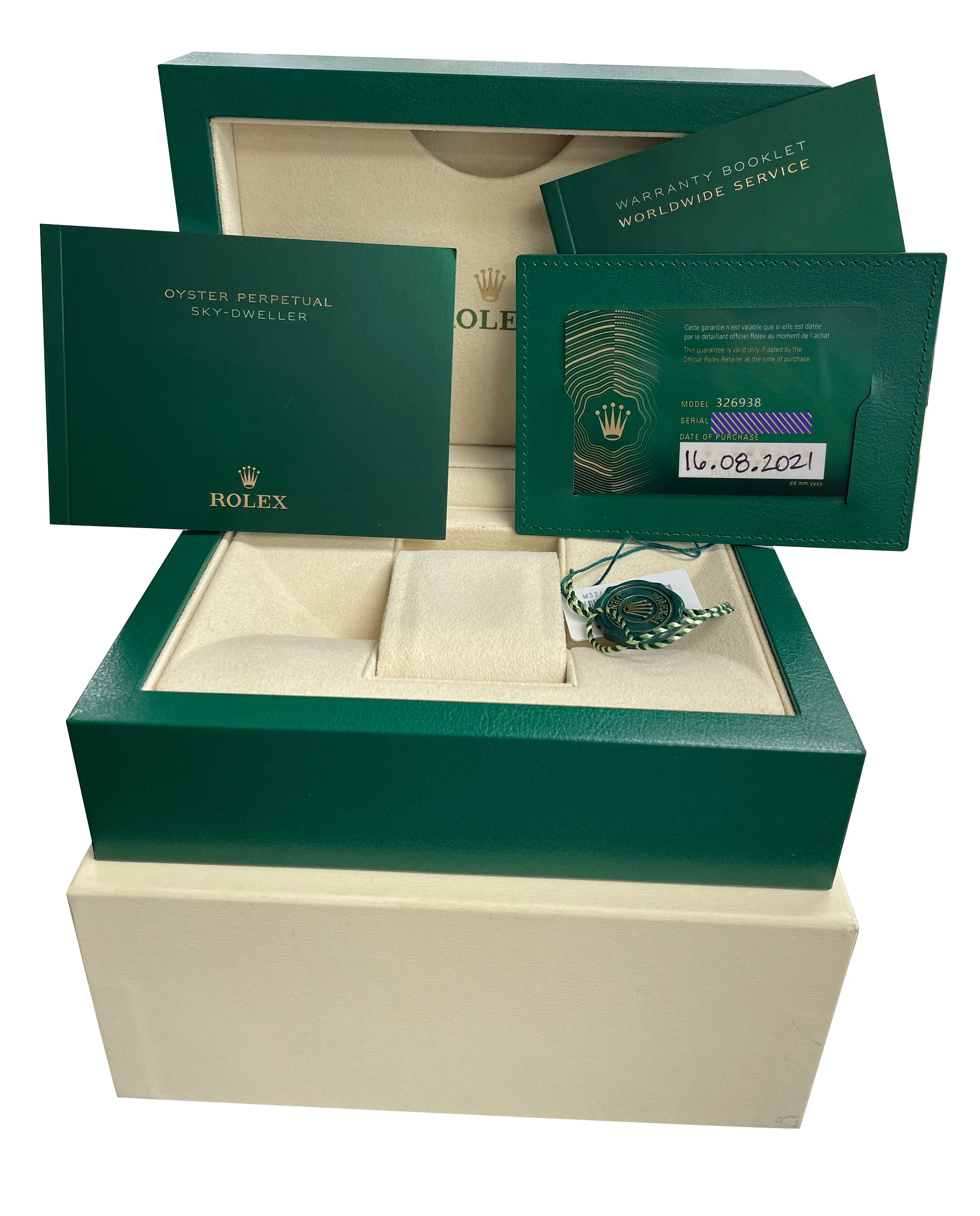 AUGUST 2021 Rolex Sky-Dweller 18K Yellow Gold 42mm Champagne Stick Watch 326938