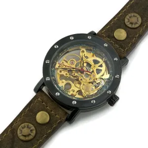 Automatic Mechanical Watch, Blue Dial with  Brown Leather Band