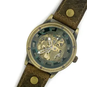 Automatic Mechanical Watch, Blue Dial with  Brown  Leather Band
