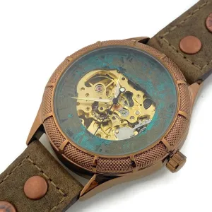 Automatic Mechanical Watch, Blue Dial with Leather Band