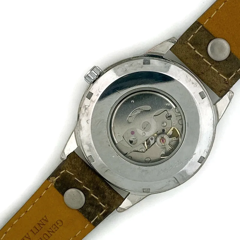 Automatic Mechanical Watch With Date, Blue Dial with  Brown  Leather Band