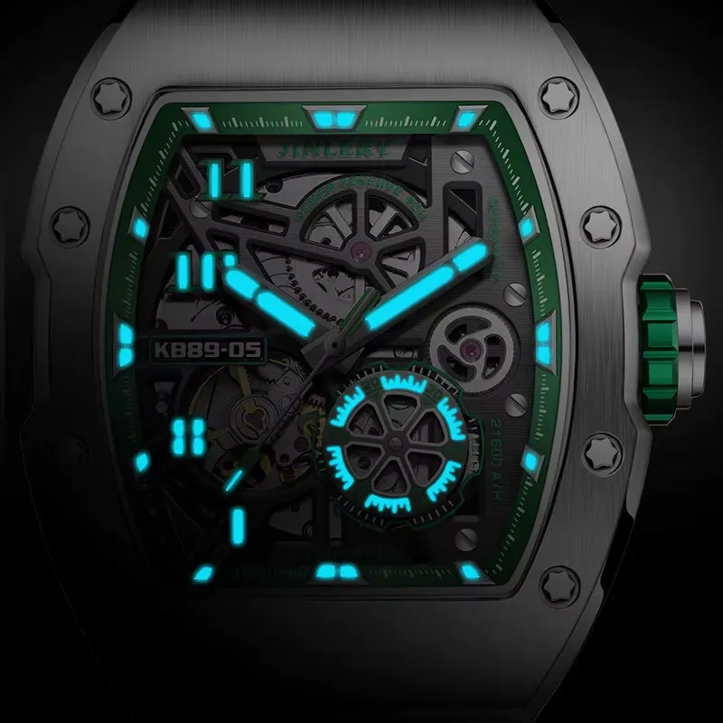 Automatic Mechanical Watches for Men Luxury Luminous Waterproof Tonneau Wristwatch Rubber Strap Relogio Masculino 2024