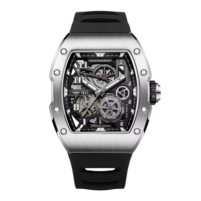 Automatic Mechanical Watches for Men Luxury Luminous Waterproof Tonneau Wristwatch Rubber Strap Relogio Masculino 2024