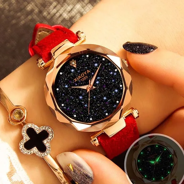 Bebe Kloss Luxury Starry Sky Romantic Leather Rhinestone Designer Ladies Wrist Watch