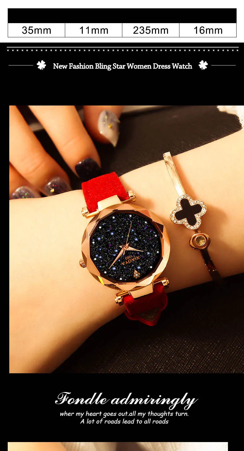 Bebe Kloss Luxury Starry Sky Romantic Leather Rhinestone Designer Ladies Wrist Watch