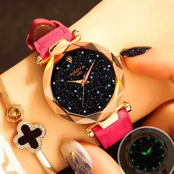 Bebe Kloss Luxury Starry Sky Romantic Leather Rhinestone Designer Ladies Wrist Watch