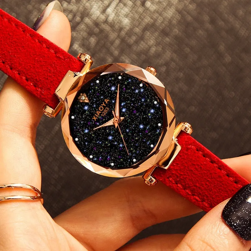 Bebe Kloss Luxury Starry Sky Romantic Leather Rhinestone Designer Ladies Wrist Watch