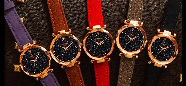 Bebe Kloss Luxury Starry Sky Romantic Leather Rhinestone Designer Ladies Wrist Watch