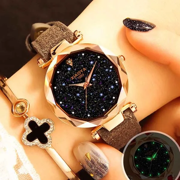 Bebe Kloss Luxury Starry Sky Romantic Leather Rhinestone Designer Ladies Wrist Watch