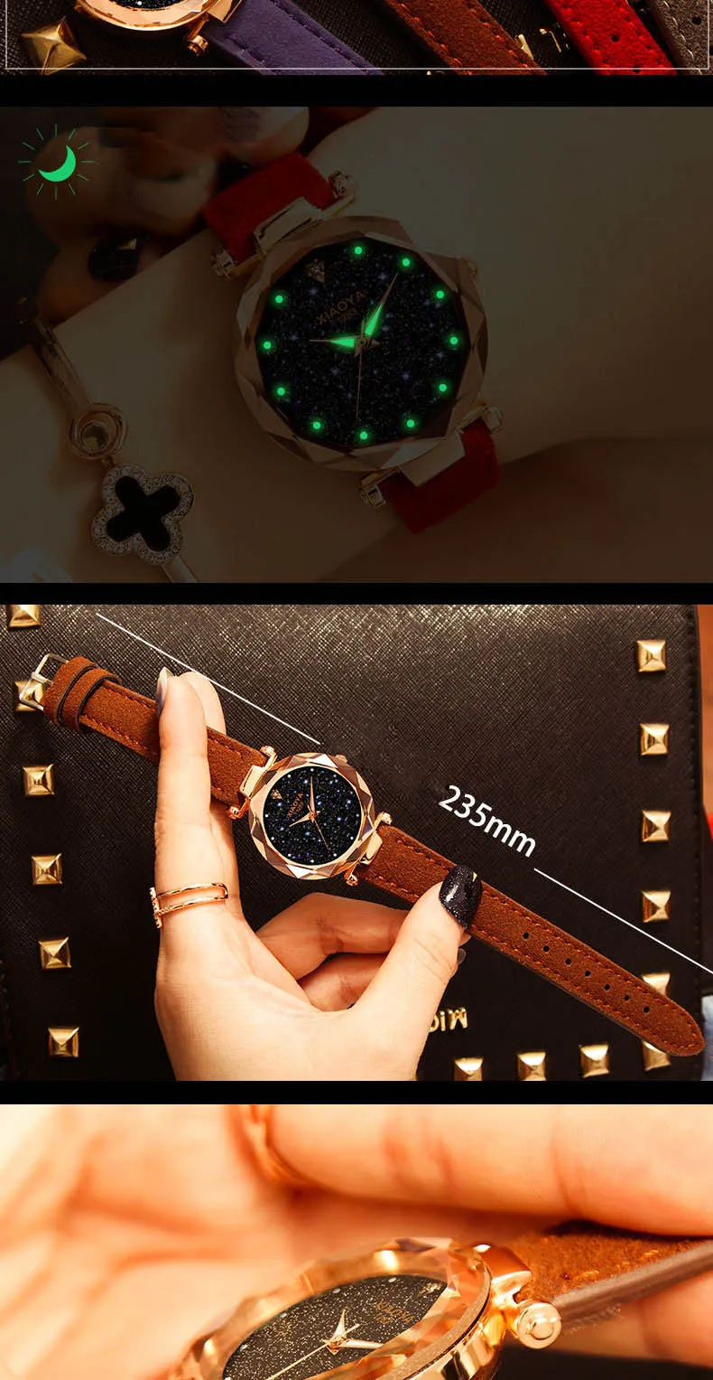 Bebe Kloss Luxury Starry Sky Romantic Leather Rhinestone Designer Ladies Wrist Watch