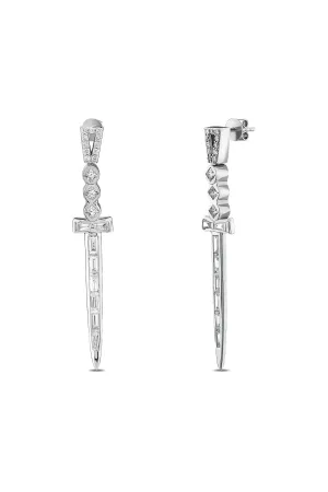 BEE GODDESS | 18K WHITE GOLD DIAMOND SWORD EARRINGS