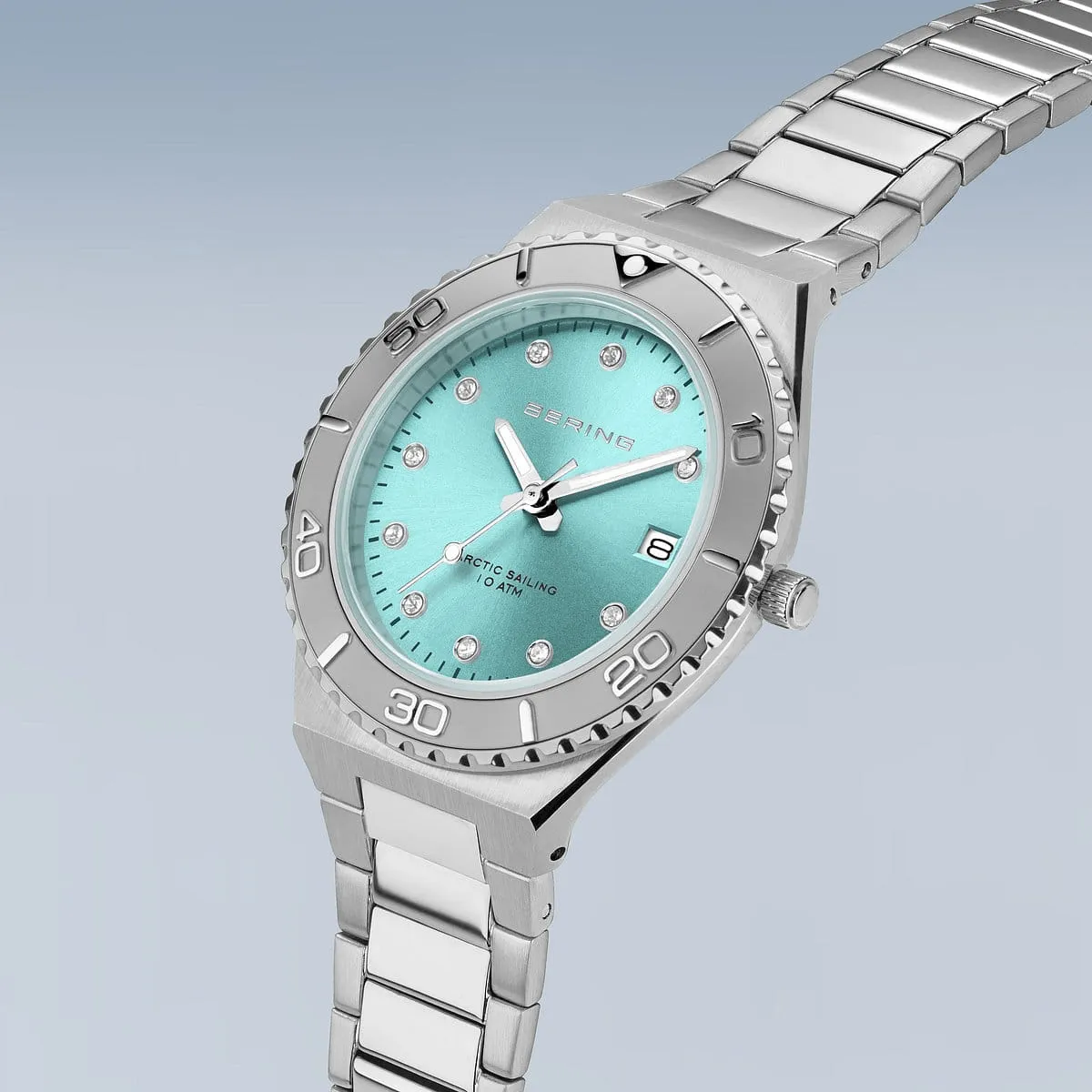 BERING Classic Polished/Brushed Gold 36mm Aqua Dial Women's Watch 18936-707