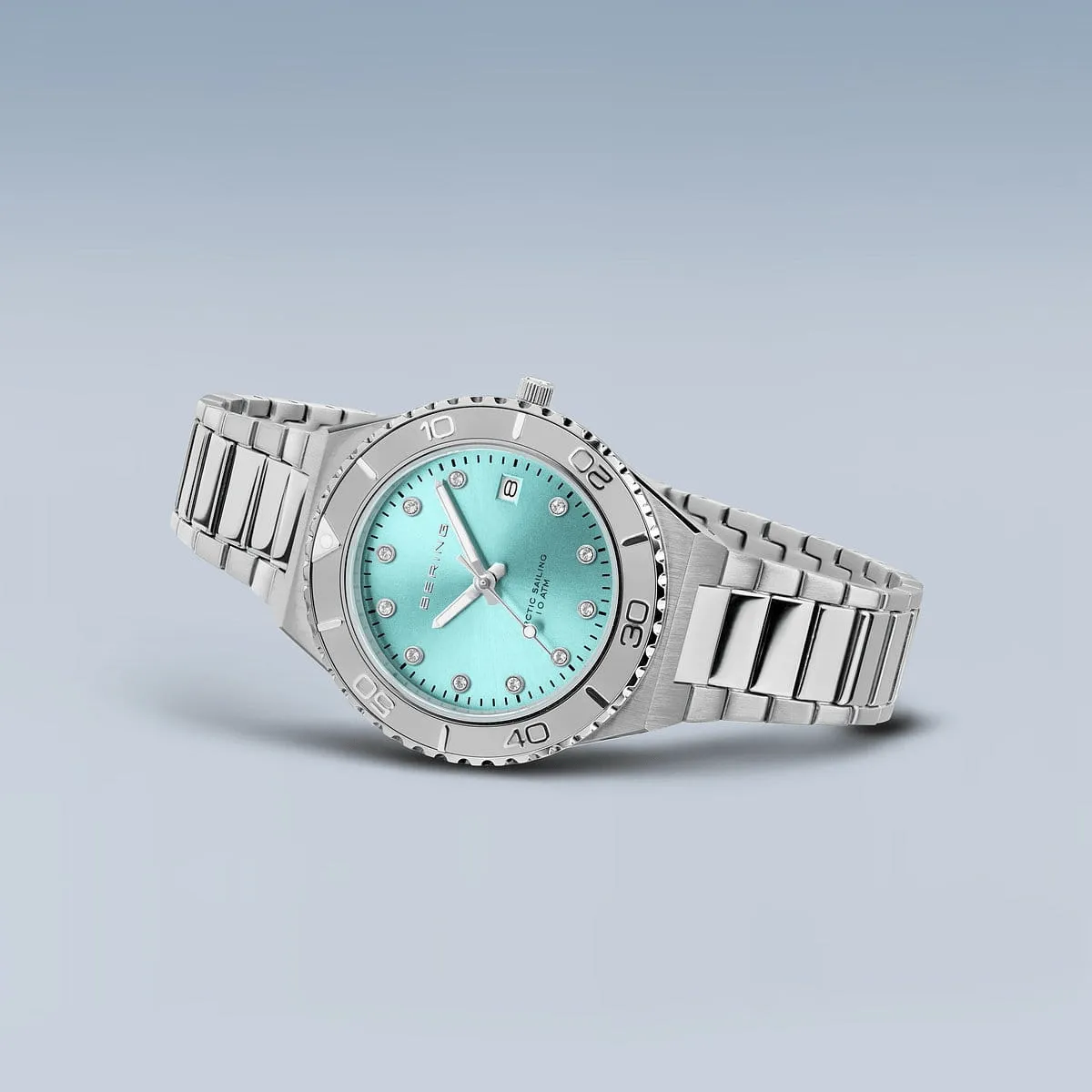 BERING Classic Polished/Brushed Gold 36mm Aqua Dial Women's Watch 18936-707