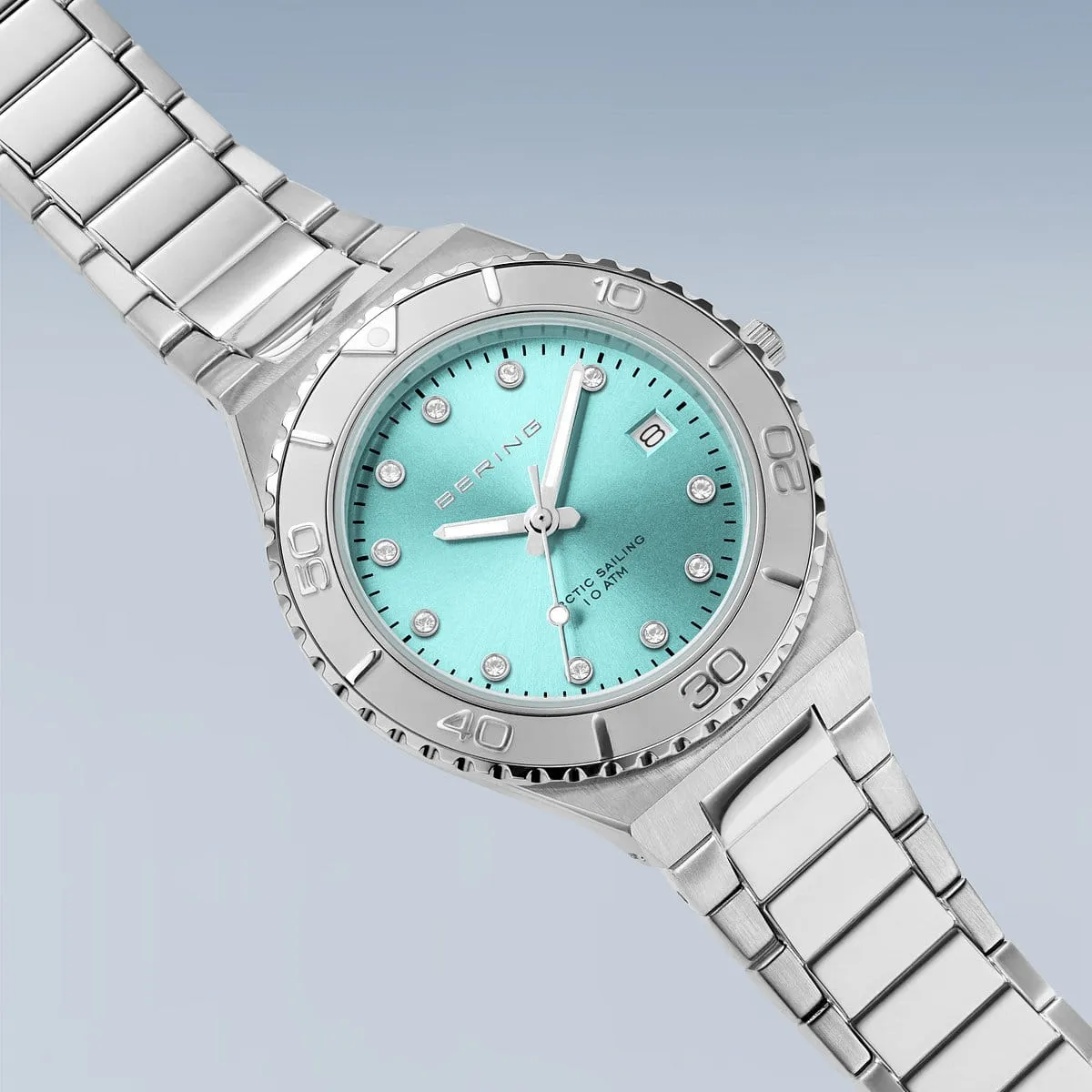 BERING Classic Polished/Brushed Gold 36mm Aqua Dial Women's Watch 18936-707