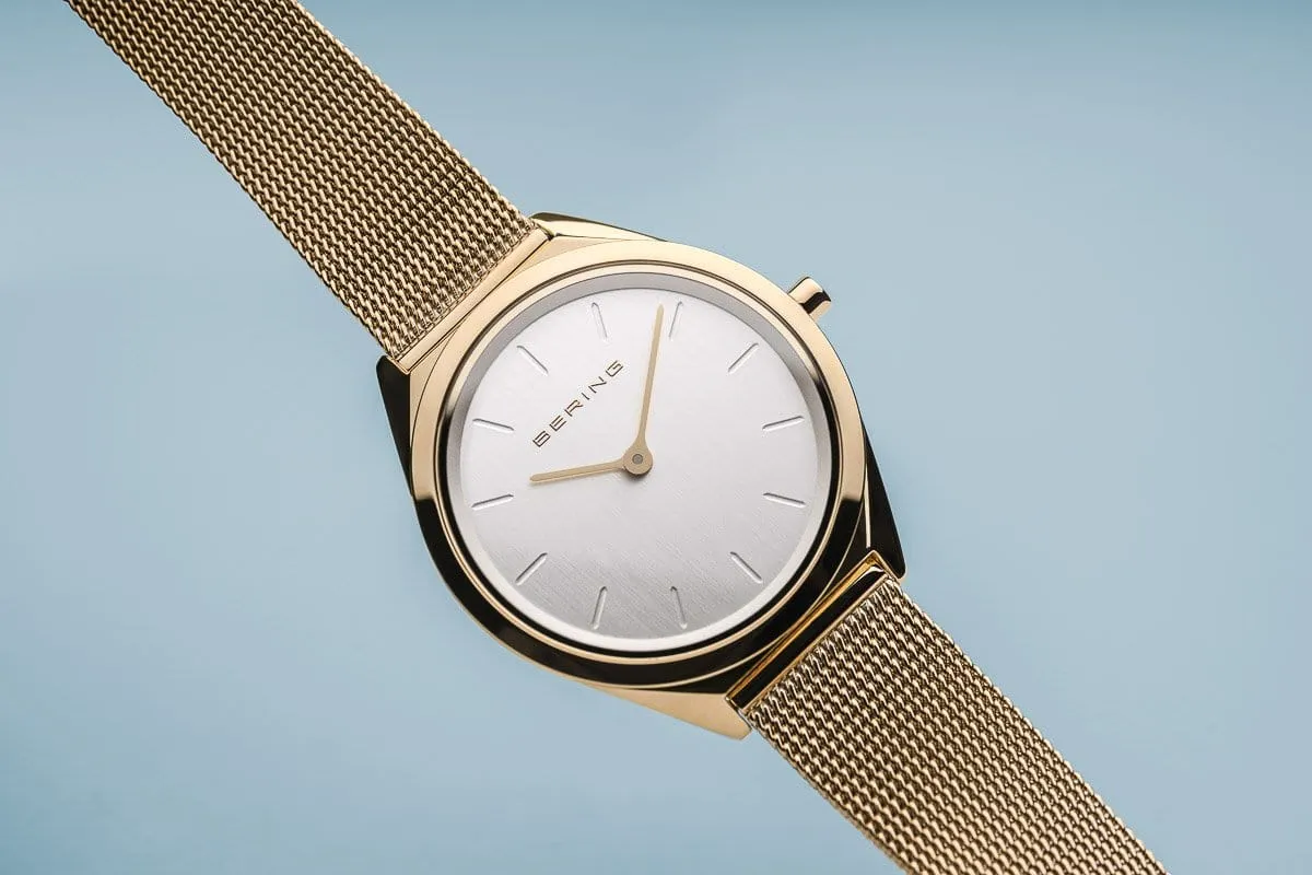 BERING Ultra Slim 31mm Polished Gold Case Gold Mesh Strap Women's Watch 17031-334