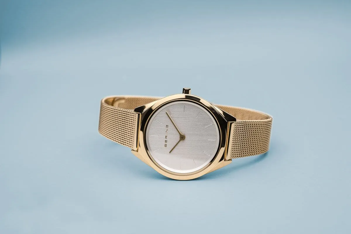 BERING Ultra Slim 31mm Polished Gold Case Gold Mesh Strap Women's Watch 17031-334
