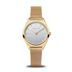 BERING Ultra Slim 31mm Polished Gold Case Gold Mesh Strap Women's Watch 17031-334