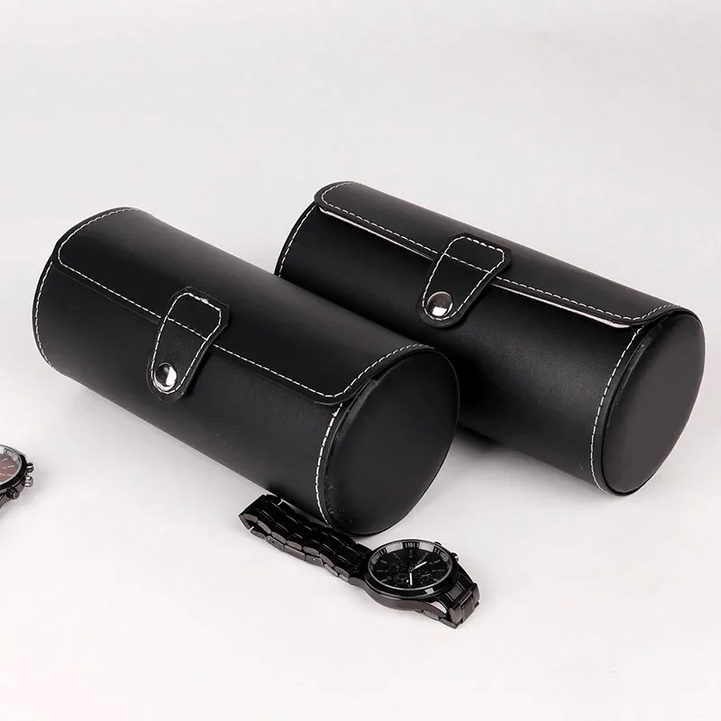 Black Leather Watch Roll (3 watches)